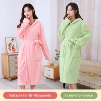 Peignoir à Capuche Rayé XL Automne Hiver pour Femme en Velours Corail Épaissi, Serviette de Bain Portable, Jupe à Manches Longues pour la Maison
