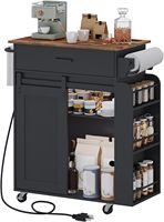 Îlot de cuisine mobile sur roulettes, table de rangement roulante avec porte coulissante et station de charge intégrée