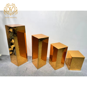 Présentoir à gâteau décoratif or argent Table à dessert double miroir acrylique colonne carrée support à fleurs pour centres de table de <span class=keywords><strong>mariage</strong></span> décor - Product Image 6