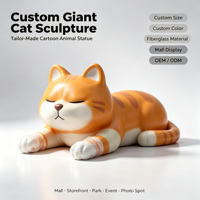 Statuette de chat en résine, chat tigré orange dormant, ornement artisanal animal mignon, couleur, taille et matériau personnalisables, pour jardin extérieur artistique