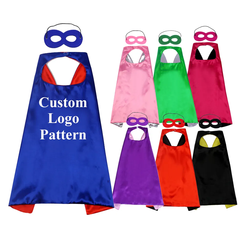 Großhandel Hochwertige Superhelden Umhänge Satin Double Layer Kostüm Erwachsene Kinder Super Hero Cape mit benutzer definierten Logo-Druck