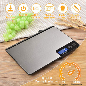 Balance de cuisine numérique J&R, grande et plate, en acier inoxydable, 15 kg (33 lb), avec règle - Product Image 5