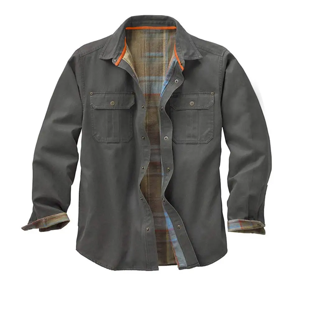 Camisa de camurça robusta para homens, camisa de couro de camurça robusta com fecho de flanela
