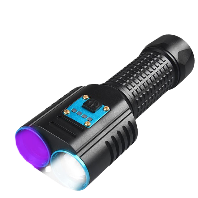 365nm Industrial IP65 Black Light UV Flashlight with Power Bank Type-C USB Rechargeable Aluminum Alloy Body Tactical LED