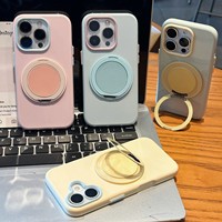 Coque Souple Gelée Anti-choc Macaron Bicolore avec Béquille Rotative à 360° pour Filles, Compatible iPhone 18 Pro Max 17 16 15 14 13