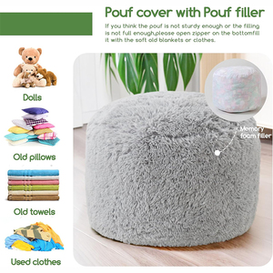 SUREWALHOME Poufs en fausse fourrure Repose-pieds rond Pouf avec mousse Chunk Remplissage Poufs de sol Repose-pieds pour salon - Product Image 3