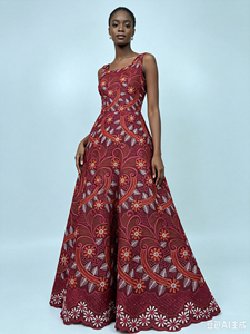 Algodón para encaje de voile, sarga, bordado floral curvo hueco, pedrería termoadhesiva, 5 yardas, vestido de novia nigeriano Aso Ebi para niñas - Product Image 3