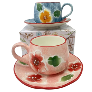 European Retro Luxury 10 oz Ceramic Tea & <b>Coffee</b> Cup Plate <b>Set</b> Hand Drawn Floral Pattern Cups Under Glazed Tea <b>Mug</b> - Product Image 3