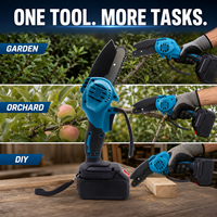 Mini-tronçonneuse de jardin rétractable à batterie lithium, kit de scie à chaîne pour branches hautes, OEM DIY, guide-chaîne de 4 pouces, puissance 200W, bleu/rouge, garantie 1 an