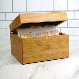 Caja de lata organizadora de tarjetas de recetas rústicas impresas personalizadas de bambú personalizado - Product Image 1