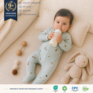 ชุดนอนเด็กออร์แกนิคผ้าฝ้ายพรีเมียม ได้รับการรับรองมาตรฐาน GOTS |   ได้มาตรฐาน CPC |   ชุดนอนเด็กแบบมีเท้าผ้าริบเนื้อนุ่มระบายอากาศได้ดี |   โรงงาน OEM/ODM - Product Image 3