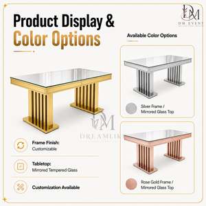 Table de salle à manger de luxe en acier inoxydable doré avec plateau en verre miroir et base à double lamelles, idéale pour les projets hôteliers et de banquets - Product Image 4