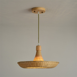 HITECDAD Vintage stile cinese <span class=keywords><strong>cappello</strong></span> di paglia appeso luce <span class=keywords><strong>lampadario</strong></span> di bambù Vintage luce Rattan intrecciato lampada a sospensione 2 anni di garanzia