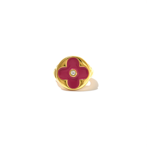 Anillo de Moda en Acero Inoxidable 316L con Baño de Oro PVD, Esmalte Rosa y Cristal en el Centro, Joyería Destacada - Product Image 2