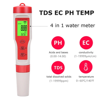 Testeur d'eau numérique multifonctionnel 4 en 1 PH/EC/Temp/TDS avec compensation automatique de la température