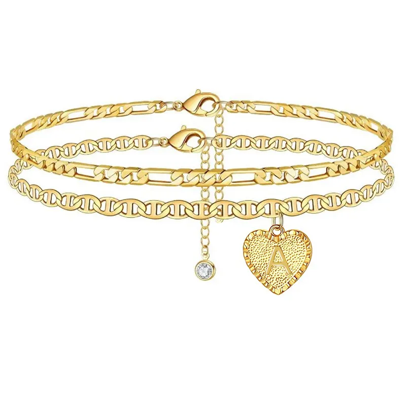 Hart Initialen Enkelband Voor Vrouwen Goud Kleur Zirkoon Druppeltjes Brief Enkelband Barefoot Strand Accessoires Been Armband Sieraden