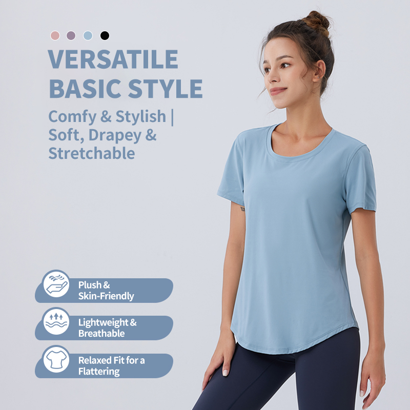 Buttery Soft Women's Lightweight Yoga T-Shirt Breathable Quick Dry Sweat-Wicking Fitness Top for Running Spandex/Nylon Loose Fit