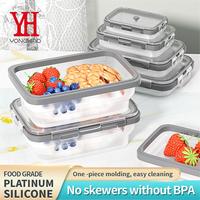 Boîte à lunch pliable réutilisable en silicone de qualité alimentaire 100% sans BPA, boîte à lunch hermétique, contenants de stockage alimentaire pliables