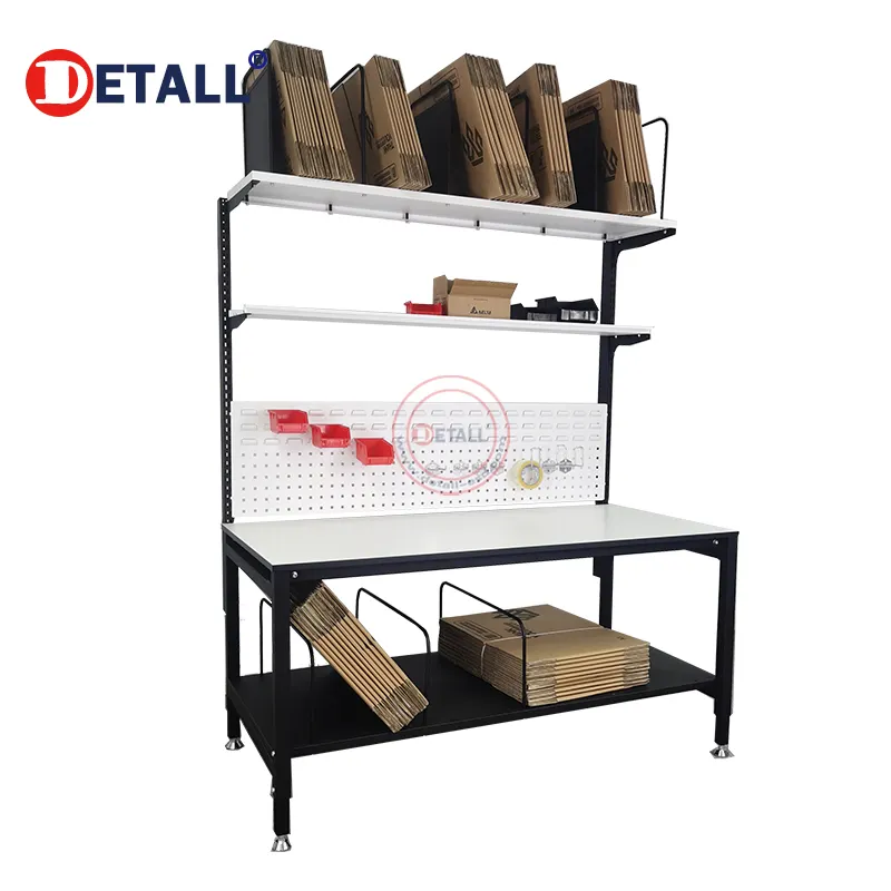 logistic center packaging table warehouse movable workbench with under shelf