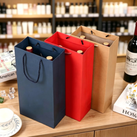 Großhandel Doppel-Flaschen-Weingeschenktasche mit Seilgriff Kraftpapier Marineblau Rot Papiertüte für Wein Champagner Geschenkverpackung