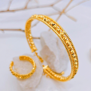 Conjunto de Joyería para Boda, Pulsera y Anillo, Bañado en Oro de 21k, con Cuentas, para Mujer, Elegante, para Fiesta, Venta Caliente - Product Image 2