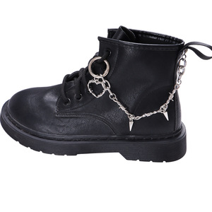 Cadena de metal con diseño de calavera y dientes para botas de combate, suela de goma con punta redonda, estilo hip hop, tendencia de moda. - Product Image 1