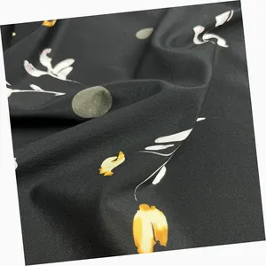Tecido de crepe de seda de Chine Mulberry com estampa personalizada de desenho floral clássico de luxo liso com elastano para roupas/forro
