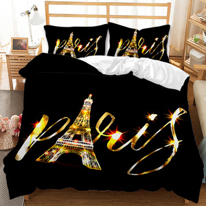Juego de ropa de cama de tamaño completo, funda de edredón con estampado 3D de torre de París a la moda - Product Image 5
