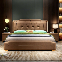 JUNYUHAO Modernes LED-Bett mit Stoffbezug und Stauraum, Hochdichter Schaumstoff, Kiefernholzrahmen - Queen/King Size Wohnmöbel