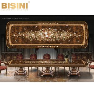 Juego de Mesa y Sillas de Comedor Rectangulares de Estilo Italiano Antiguo, Diseño de Mosaico de Conchas y Flores, Muebles para Comedor Formal - Product Image 4