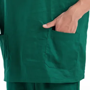 Uniforme médico de 100% algodón con cuello de pico para Hospital, traje Exfoliante para enfermera, venta al por mayor