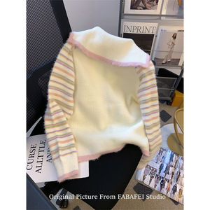 Sweet Gentle Korean Style Zipper Sweater Coat <strong>Women</strong> Autumn Lazy Soft Raccoon <strong>Fleece</strong> Knitted Square Collar <strong>Cardigan</strong> Sweater - Product Image 6