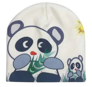 定制设计熊猫升华印花豆豆冬季针织帽
