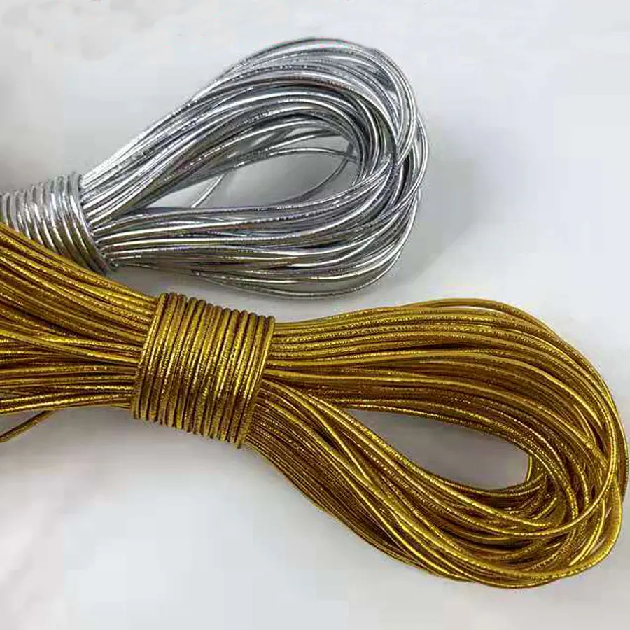 Cordón elástico de lurex dorado trenzado, 1mm, 2,5mm, con cable de lujo de hierro