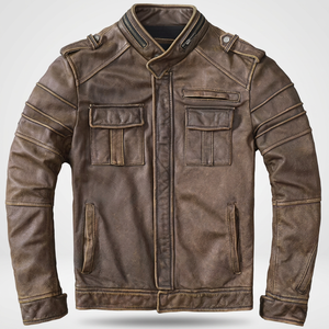 <b>Men's</b> Genuine Leather Motorcycle <b>Jacket</b> Stand Collar Zipper Closure Moto <b>Biker</b> Style Autumn Wear - Product Image 2