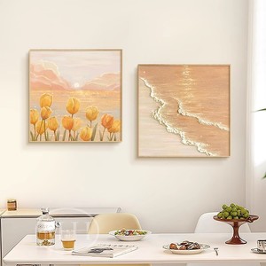 Cuadro en lienzo con marco, decoración minimalista de paisaje marino con tulipanes para sala de estar o restaurante - Product Image 5