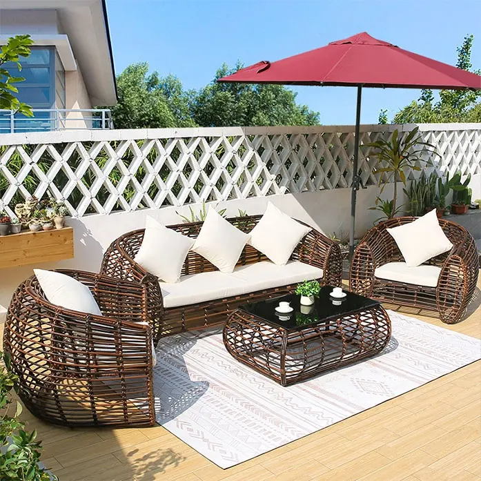 Yeni tasarım yaratıcı tasarım eğlence alüminyum Rattan tüm hava açık lüks mobilya modüler tatil veranda bahçe kanepe seti