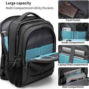 Sac à dos pour ordinateur portable en denim personnalisé de 17 pouces, sangle réglable, fermeture éclair, capacité de 28 L, résistant à l'eau, port de charge USB, unisexe, voyage - Product Image 2