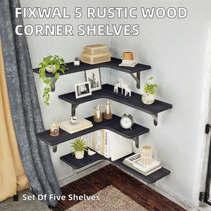 Juego de 5 Estantes de Pared en Forma de L de Madera Rústica Fixwal <span class=keywords><strong>para</strong></span> <span class=keywords><strong>Baño</strong></span>, Cocina, Dormitorio o Sala de Estar, Color Negro - Product Image 2