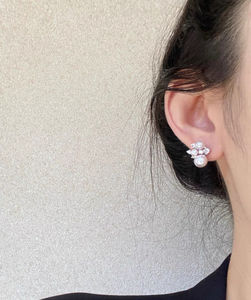 सरल कोमल गुलाबी मोती स्टड इयररिंग्स विंटेज ज्यामितीय पैटर्न पार्टी शादी की गंध के लिए नया उत्पाद - Product Image 6