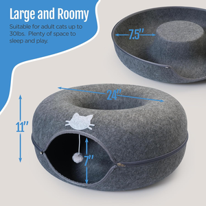 Meow <span class=keywords><strong>Mansion</strong></span> Large Cat Cave Donut Bed - Cat Tunnel Bed para gatos grandes de hasta 30 libras - Product Image 2