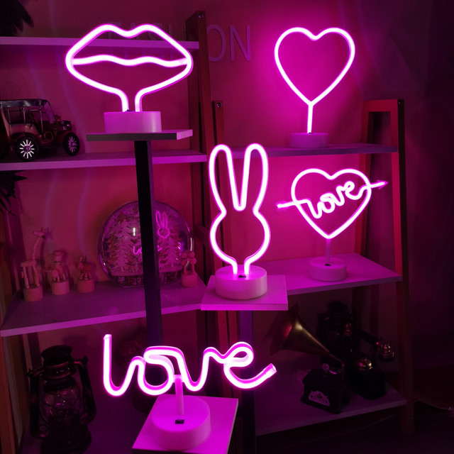 USB & Battery Operated Pink Bunny LED Neon Lights Kids Room Night Lamp for Easter Decoration & Party Table Sign for Kids