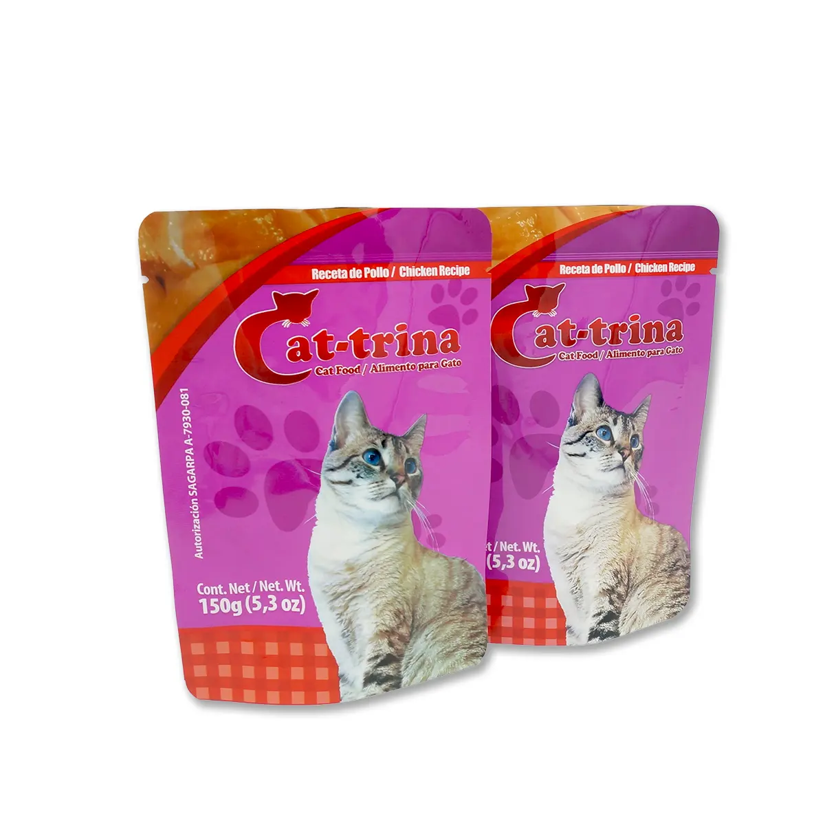 Disesuaikan Retort kucing basah makanan kemasan tas ukuran kecil Aluminium Foil Sachet makanan ringan hewan peliharaan Doypack kantong