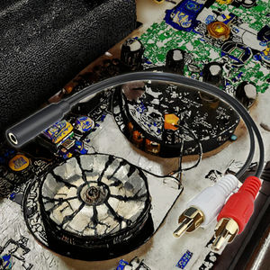 Placcato in oro 3.5mm Jack femmina a 2 RCA maschio Stereo cavo Audio Y giacca in PVC per microfono altoparlante telefono Stock - Product Image 3