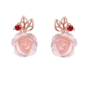 ต่างหูเงินแท้ 925 ประดับด้วยโรสควอตซ์สีชมพูธรรมชาติ รูปดอกกุหลาบ ขนาด 9 มม. ของ <span class=keywords><strong>LAMOON</strong></span> เหมาะสำหรับเป็นของขวัญ - Product Image 1