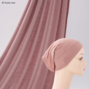 2 piezas de alta calidad Jersey algodón <span class=keywords><strong>bufanda</strong></span> larga y sombrero conjunto para mujeres musulmanas Hijab Undercap - Product Image 6
