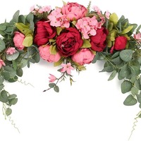 Couronne de porte décorative vintage chinoise en soie faite à la main avec feuilles d'eucalyptus artificielles pour mariage et décoration intérieure - Pupupig