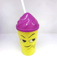 Gobelet réutilisable en plastique écologique 350 ml (11 oz) à paroi simple avec couvercle pour crème glacée et motif visage souriant pour enfants