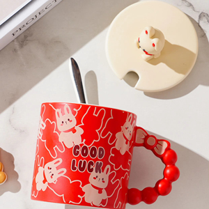Tasse en céramique personnalisée de 14 oz avec motif lapin mignon, style japonais, avec cuillère et couvercle – Vente chaude - Product Image 6