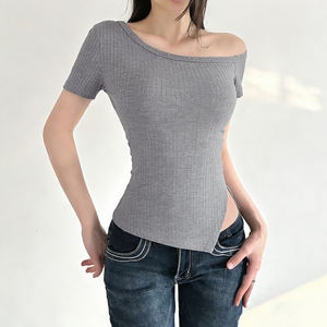 Camiseta Ecológica Casual Minimalista para Mujer, Oferta de Verano, Transpirable, Protección UV, Corte Asimétrico con Botones y Aberturas - Product Image 5